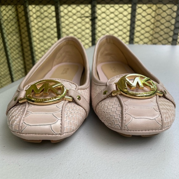 Michael Kors Fulton Pink Leather Snakeskin Ballet Flats Gold Hardware Logo - Picture 8 of 17